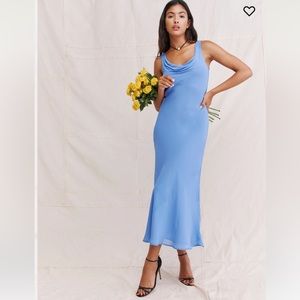 Reformation Emmaline Blue Cowl Neck 90s slip dress